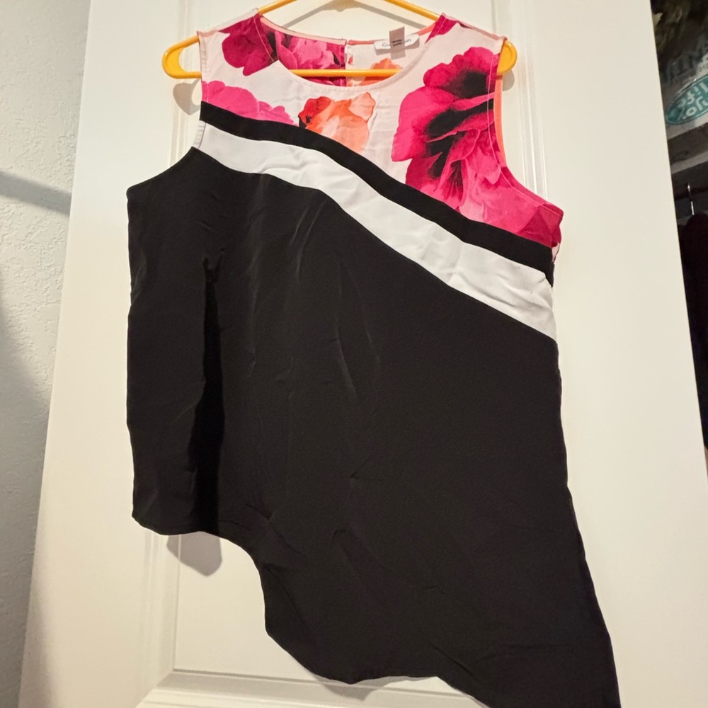 Calvin Klein Pink and Black Asymmetrical Blouse